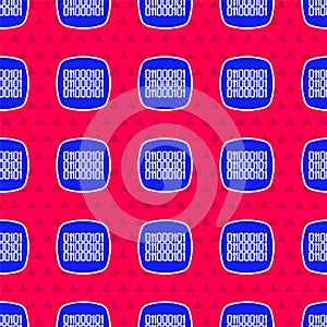 Blue Binary code icon isolated seamless pattern on red background. Vector