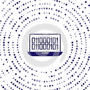 Blue Binary code icon isolated on white background. Abstract circle random dots. Vector