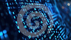 Blue Binary Data Display On Monitor
