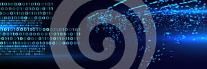 Blue Binary Data Software Programming Code Background. Random Parts of Program Code. Digital Data Technology Concept.