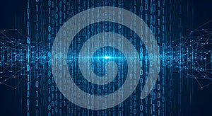 Blue binary digital background, glowing blue matrix of binary code