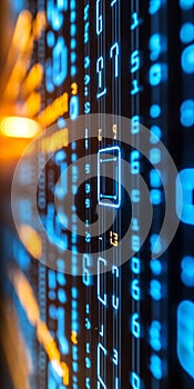 Blue Binary Digital Code on Black Background, Concept for Cyber Security, Programming, Coding