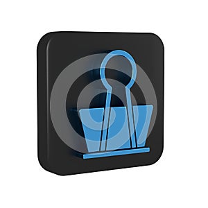 Blue Binder clip icon isolated on transparent background. Paper clip. Black square button.