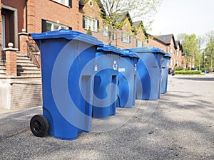 Blue bins in a row