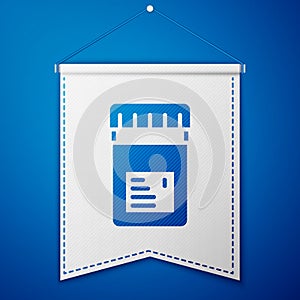 Blue Biologically active additives icon isolated on blue background. White pennant template. Vector