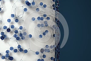 Blue biology grid with connect constrains, 3d rendering