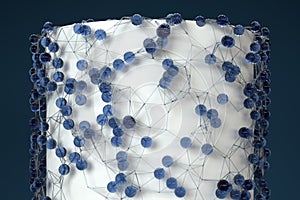 Blue biology grid with connect constrains, 3d rendering