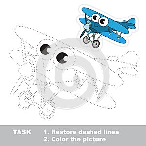 Blue Biplane to be traced. Vector trace game.