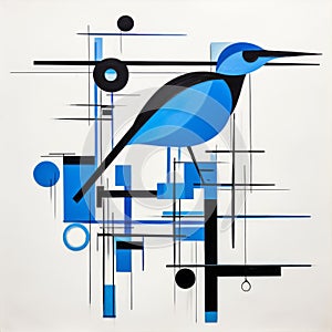 Blue Bird Abstract Painting Inspired By Frank Lloyd Wright