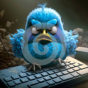 Blue bird angry with negative tweets. Generative AI