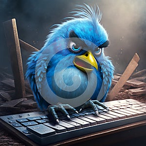 Blue bird angry with negative tweets. Generative AI