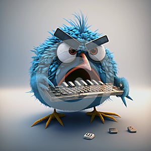 Blue bird angry with negative tweets. Generative AI