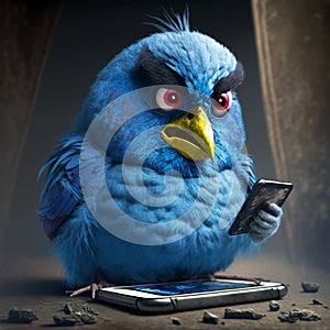 Blue bird angry with negative tweets. Generative AI