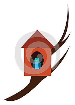 Blue bird with big eyes, vector or color illustration