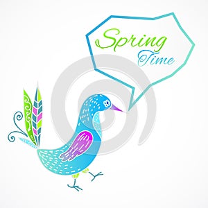 Blue bird with bubble on white background