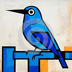 Blue Bird In De Stijl Style: A Unique Ink Wall Art