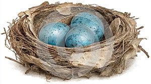 Blue Bird Eggs in a Brown Nest