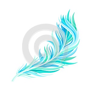 Blue Bird Feather with Nib as Avian Plumage Vector Illustration
