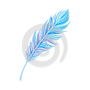 Blue Bird Feather with Nib as Avian Plumage Vector Illustration