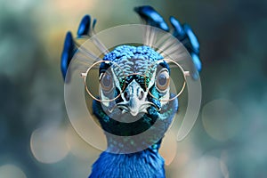 Blue bird with glasses on its face