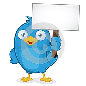 Blue Bird Holding Sign