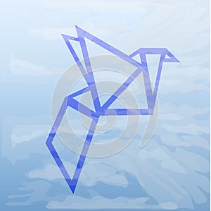 BLUE Bird origami logo TRANSPARENCY from sky and clouds