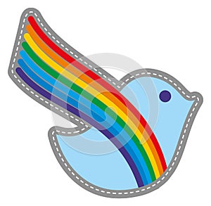 Blue bird with rainbow wing. Peace color symbol