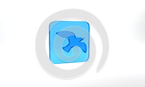 Blue Bird seagull icon isolated on grey background. Glass square button. 3d illustration 3D render