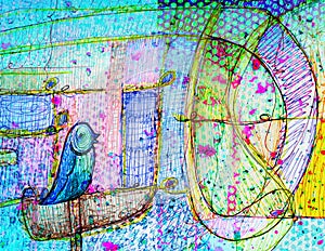 Blue Bird in a Strange Place Whimsical Art photo