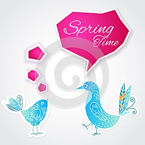 Blue bird with bubble on white background