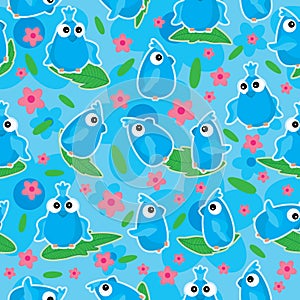 Blue Birds Flower Bloom Seamless Pattern_eps