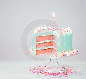 Blue Birthday Cake with Pink Layers