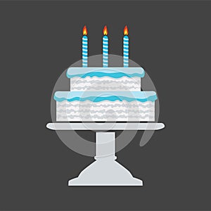 blue birthday cake on a stand, vector