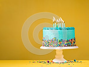 Blue Birthday Cake on Yellow