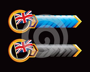 Blue and black arrows with british flags
