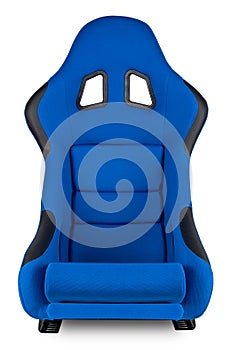 Blue black carbon fiber motorsport race car tuning  sim racing bucket seat isolated white background