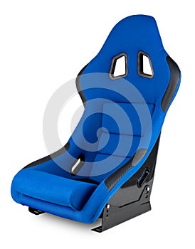 Blue black carbon fiber motorsport race car tuning  sim racing bucket seat isolated white background