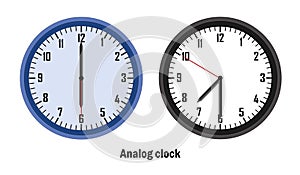 blue and black color Analog clock time.06-00, 07-30. with white background.