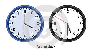 blue and black color Analog clock time.04-10, 05-30. with white background. vector