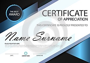 Blue black Elegance horizontal certificate with Vector illustration ,white frame certificate template