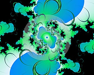 Blue black fantasy fractal flowery abstract geometries, vivid texture