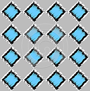 Blue black grey grunge smudged square tiles seamless pattern