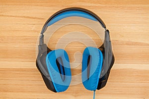 Blue and black headset with microphone
