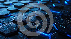 A blue and black hexagonal background