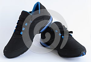 Blue and black leather sneakers