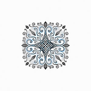 Blue and black mandala on white background