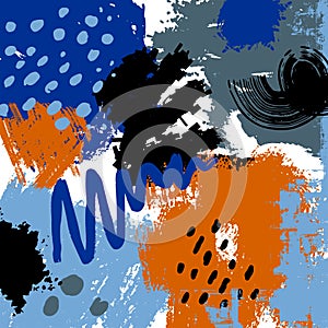 Blue Black Mid Century Abstract Brush Art