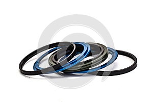 Blue and black oil seal isolated on white background