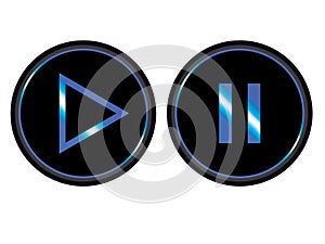 Blue black play pause button icon vector