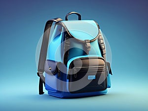 blue and black school bag on gradient background